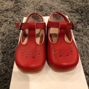 Girls Self-Starters Red Leather T-Strap Shoes